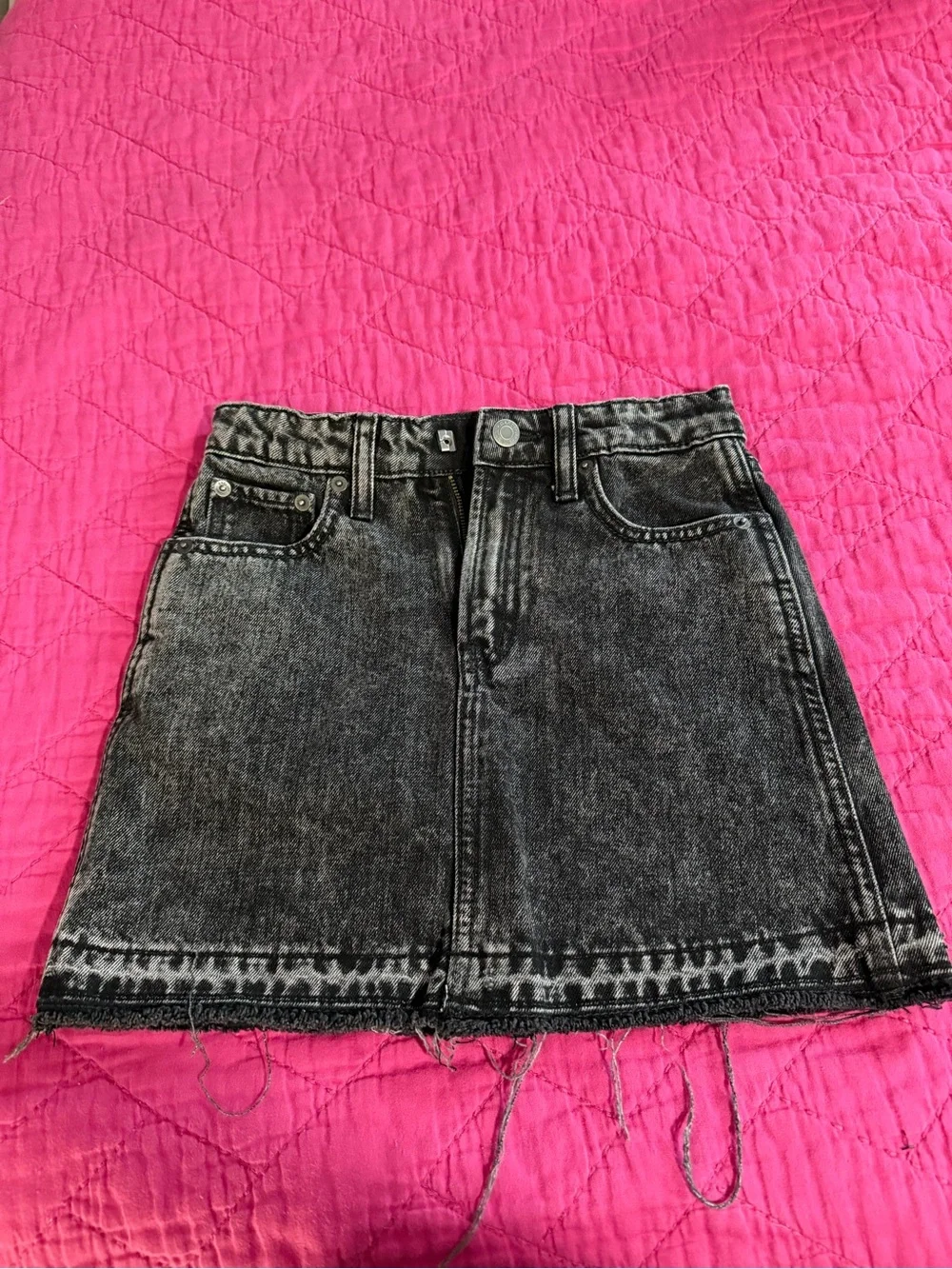 Girls High-Waist Washed Black Denim Mini Skirt